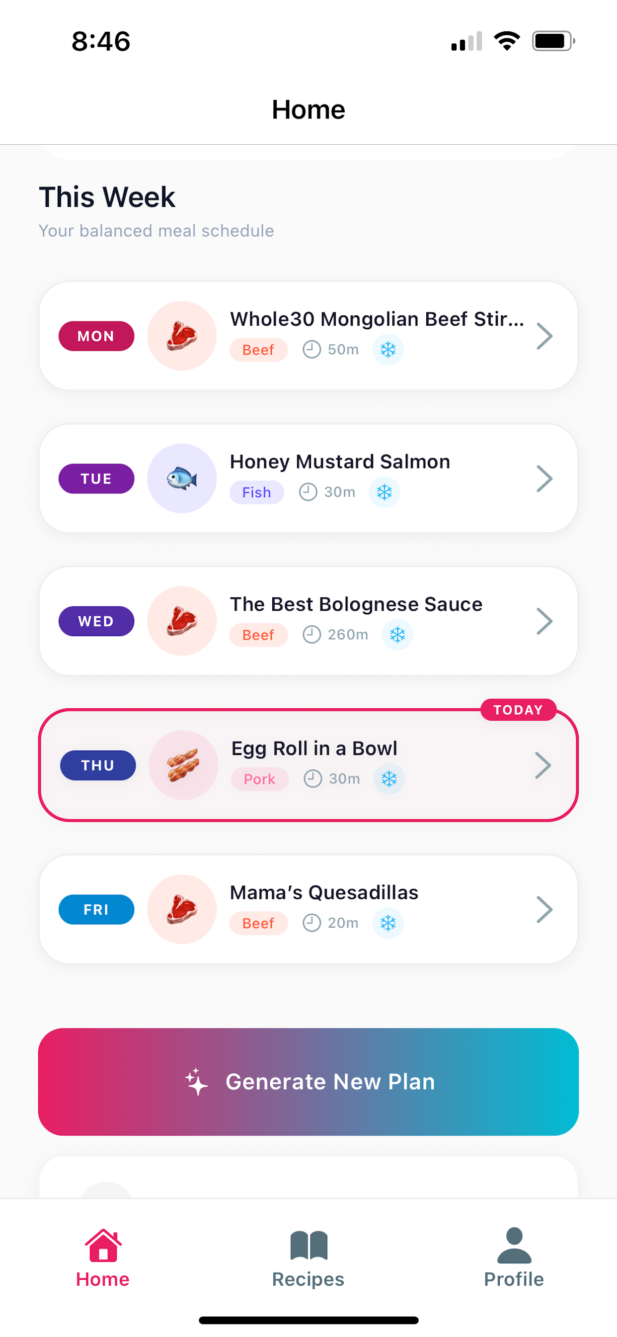 DinnerDone meal planning interface